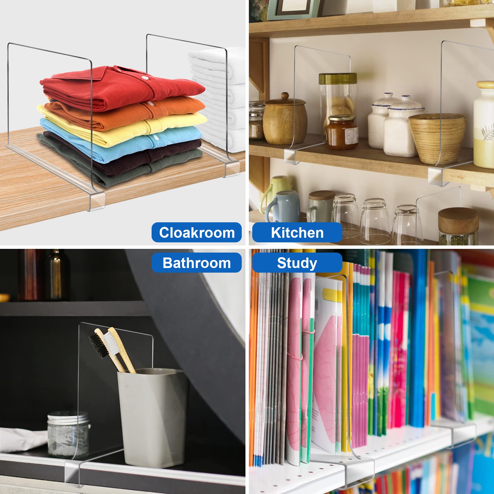 OMGelic acrylic shelf divider clear close-up shows smooth edges for safe, snag-free shelf separation.