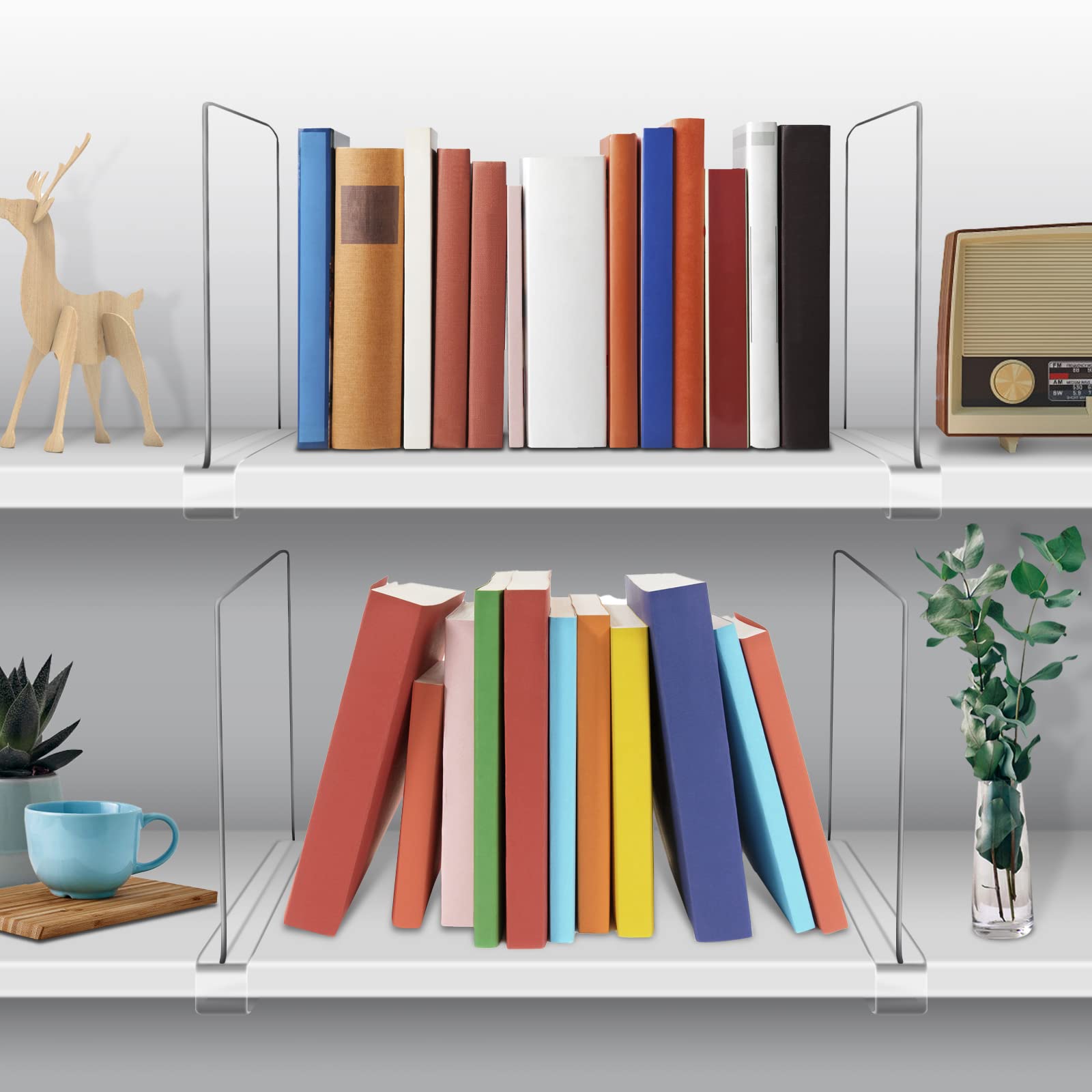 OMGelic acrylic shelf divider in closet demonstrates simple, tool-free setup for instant organization.