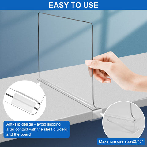 OMGelic acrylic shelf divider with non-slip bottom keeps items from sliding on pantry shelves.