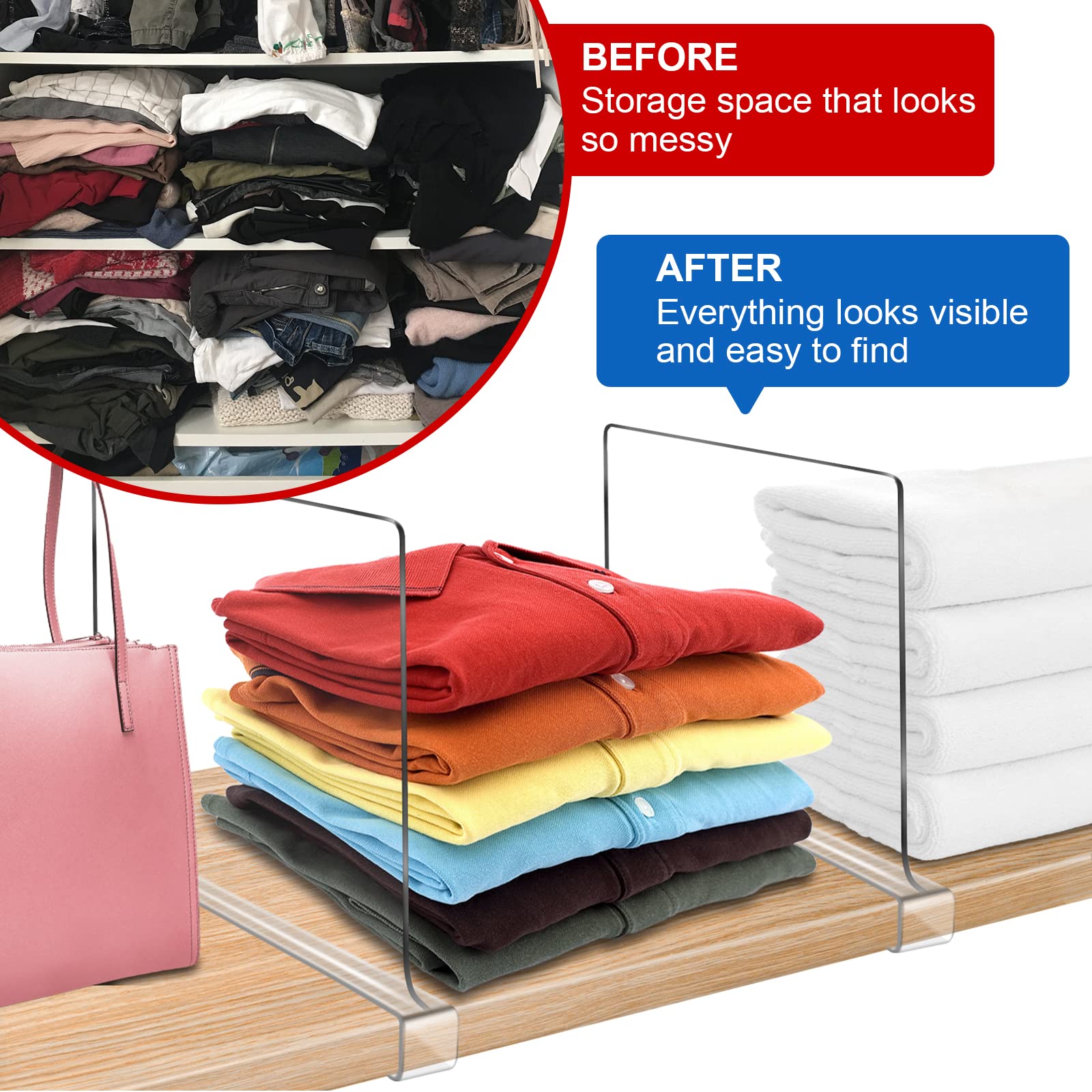 OMGelic acrylic shelf divider smooth edges prevent snags during insertion on wood shelves.