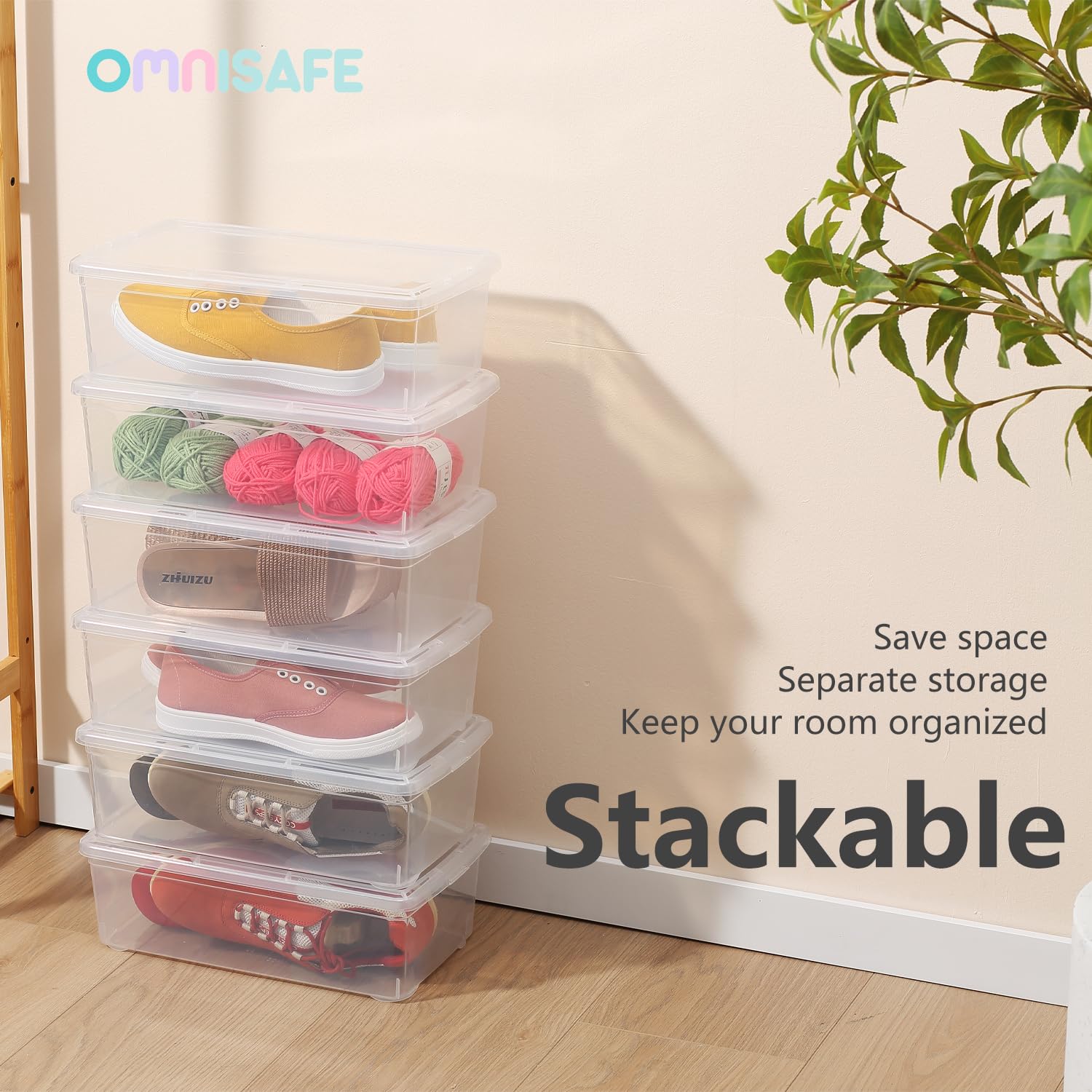 OMNISAFE shoebox BPA-free material ensures safe storage for everyday items.
