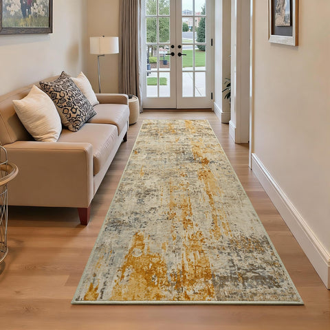 Ompaa 2x6 beige hallway rug runner with abstract pattern for stylish entryway protection.