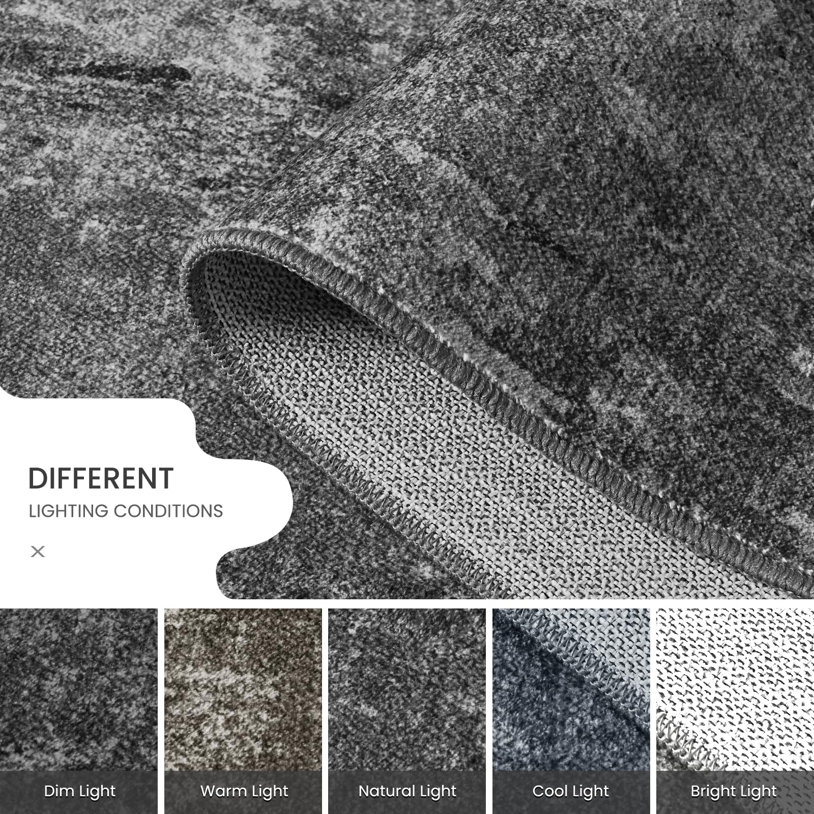 Ompaa 2x6 Black Abstract Rug, soft plush fibers underfoot for comfort.