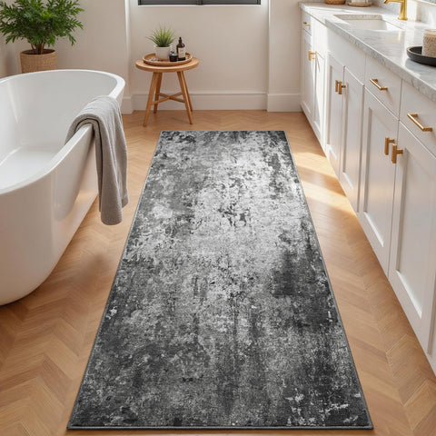 Ompaa 2x6 Black Kitchen Runner, non-slip backing improves safety on smooth floors.