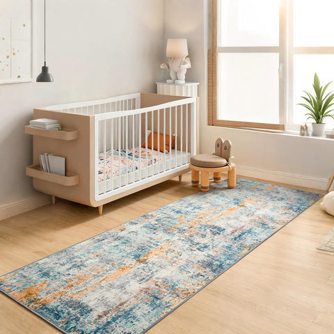 Ompaa rug with non-slip backing keeps rug in place on smooth floors.