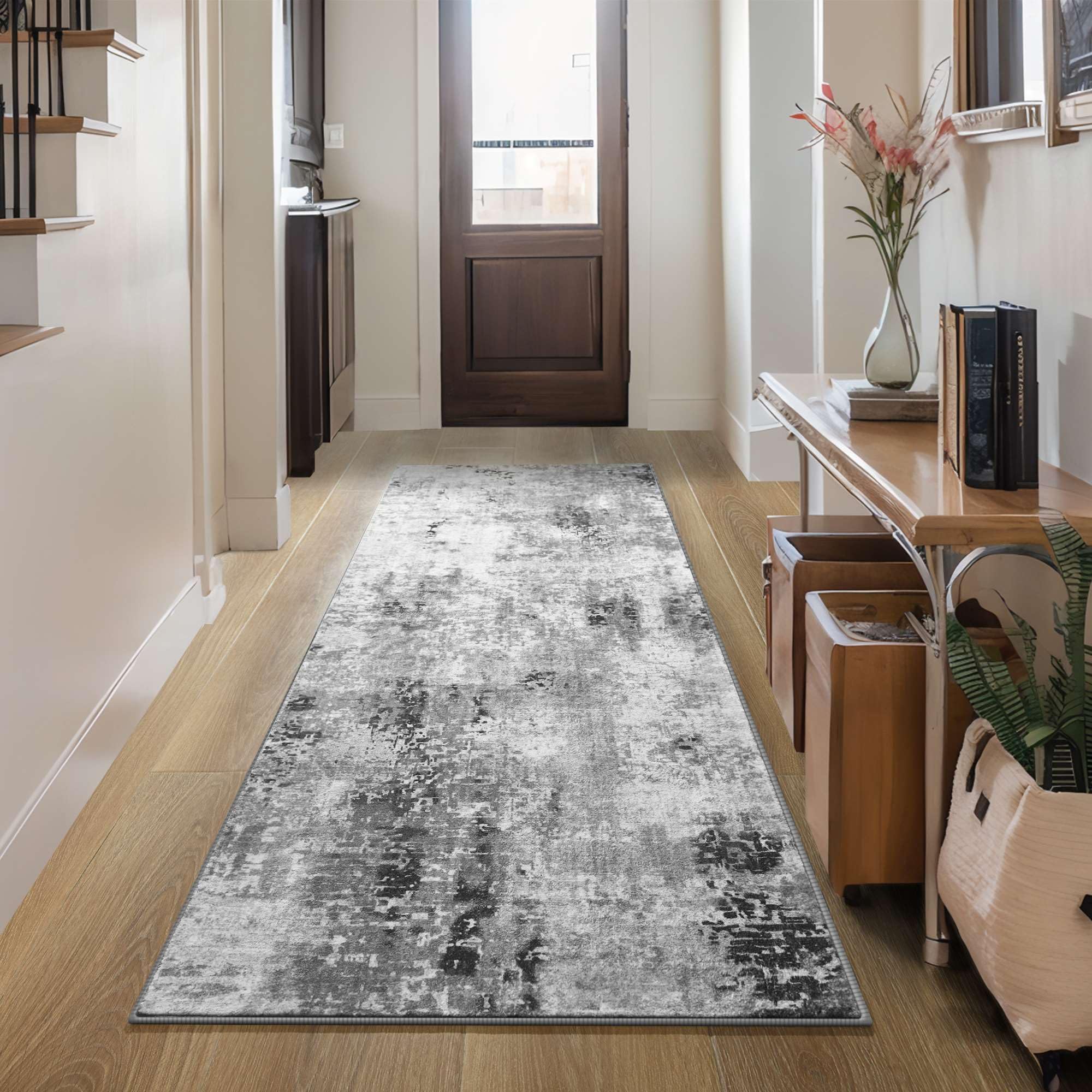 Ompaa 2x6 rug runner at entryway with soft texture and inviting feel.