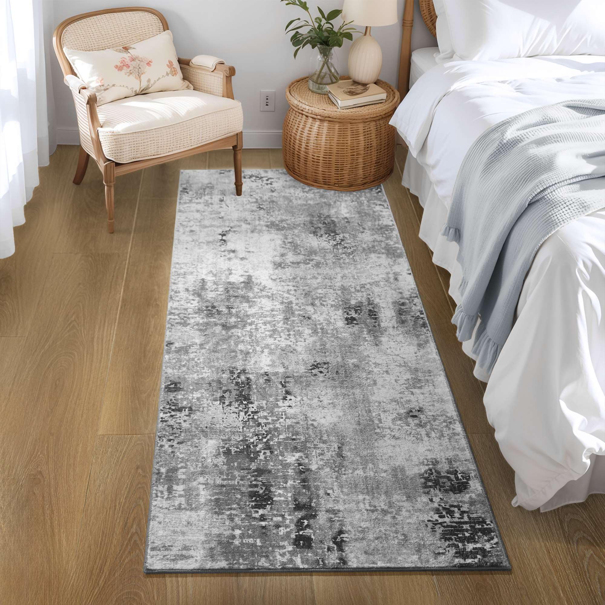 Ompaa long runner with non-slip backing stays secure on smooth floors.