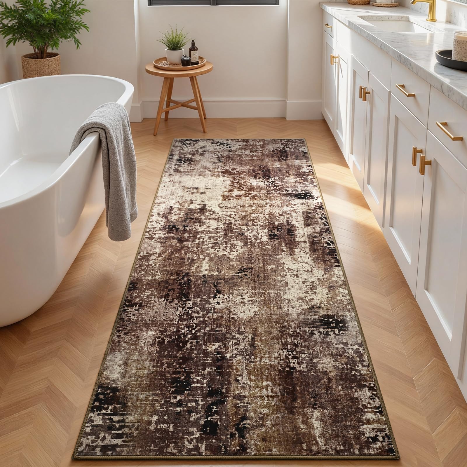 Ompaa entryway rug demonstrates low pile elegance that fits under furniture.