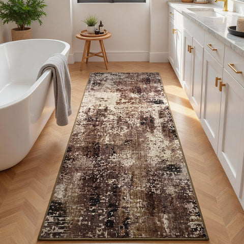 Ompaa entryway rug demonstrates low pile elegance that fits under furniture.