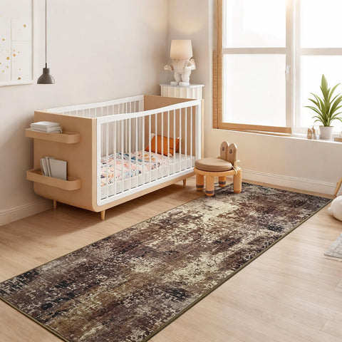 Ompaa 2x6 brown rug runner in hallway with non-slip backing for safer entryways.