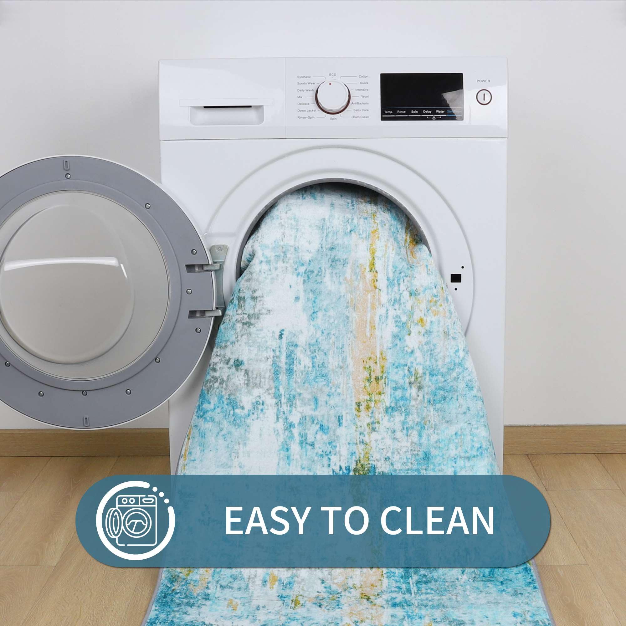 Ompaa Durable, long-lasting teal rug for daily home use.