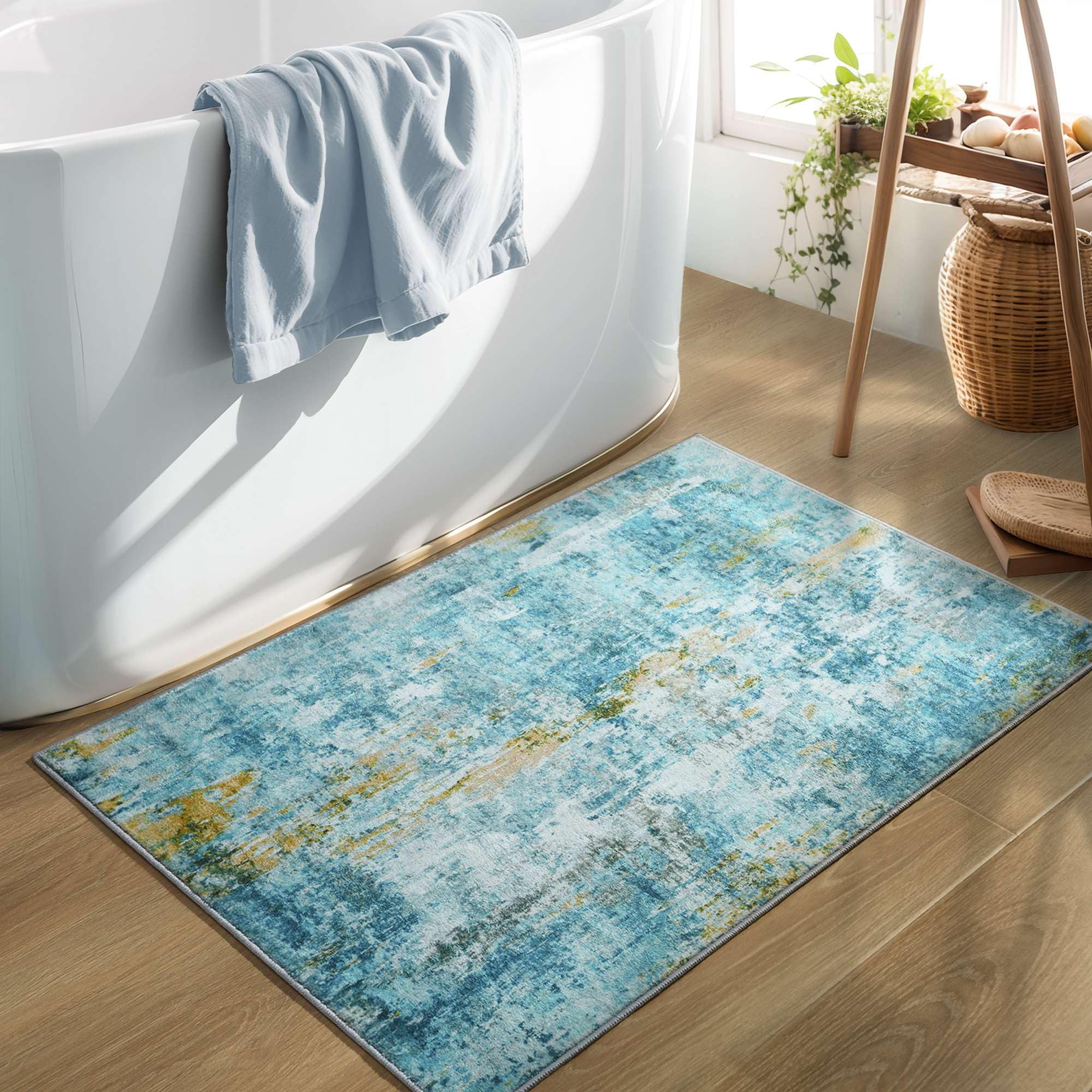 Ompaa entryway rug low-pile design fits under furniture and clears robot vacuums.
