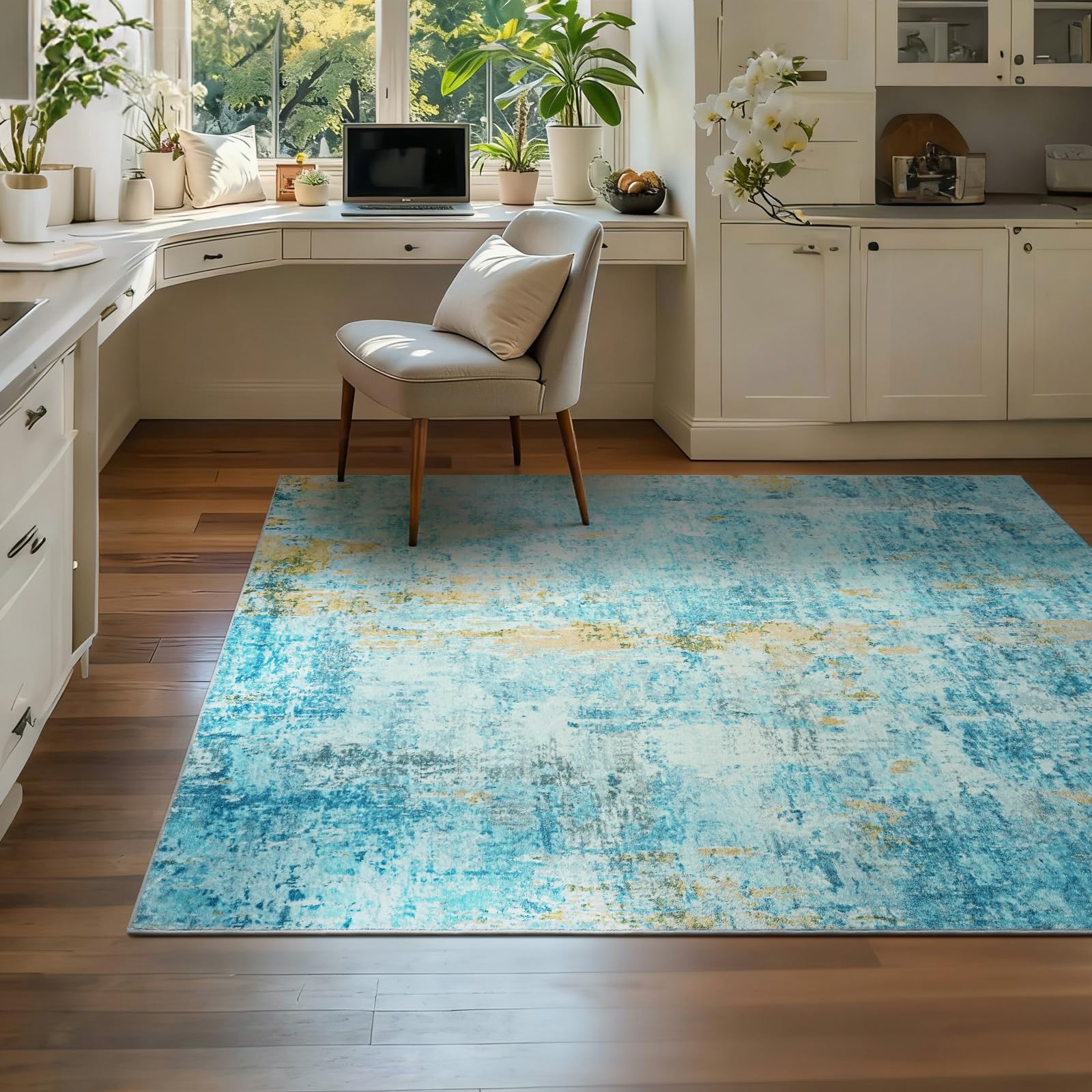 Ompaa entryway rug with non-slip backing stays secure on smooth floors.