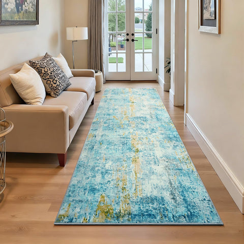 Ompaa Teal Blue Rug Runner 2x6 – soft underfoot for hallway comfort.