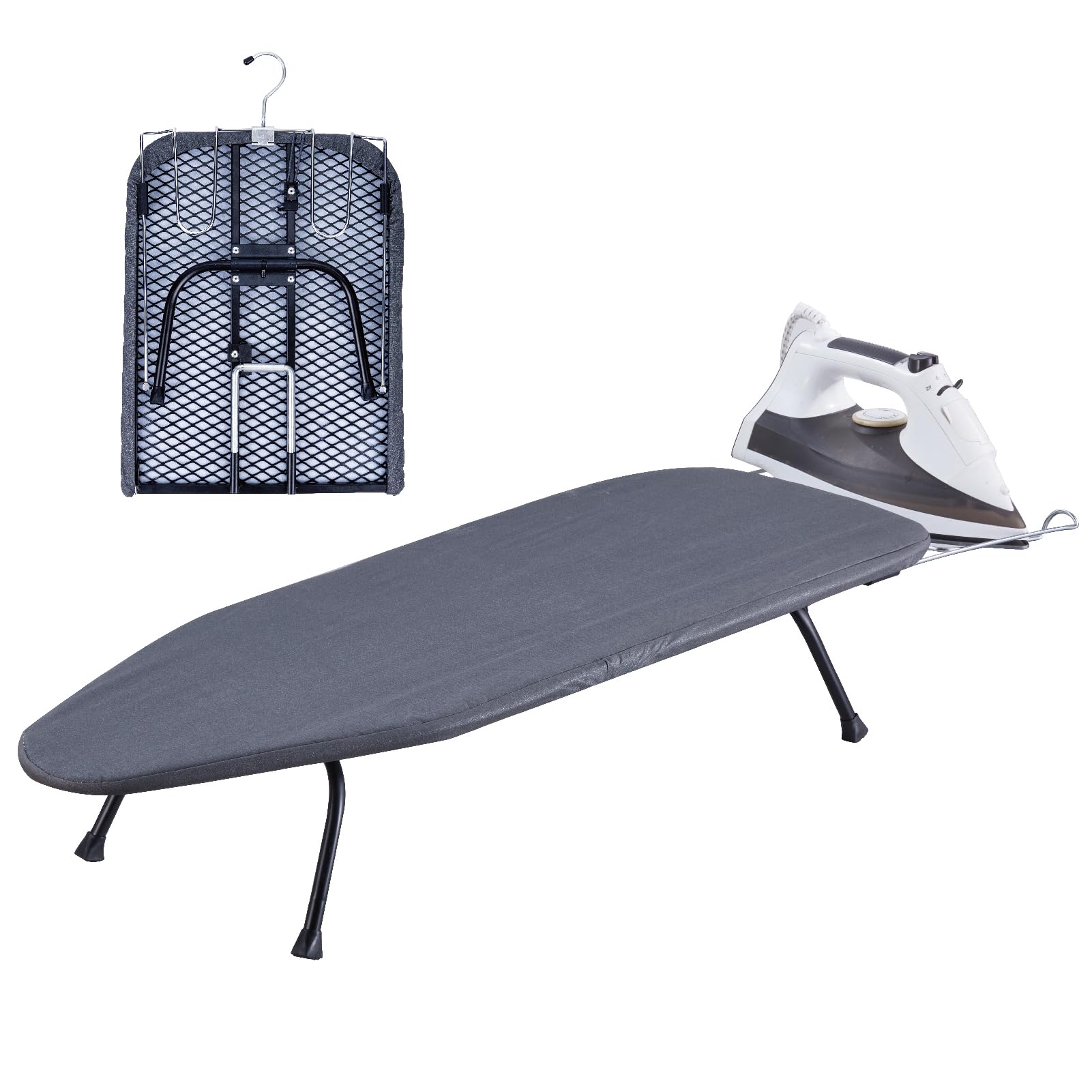 OMUACHIP foldable tabletop ironing board with iron rest on a desk for stable ironing