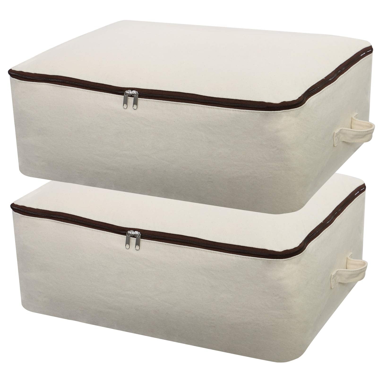 Omygarden 2pcs canvas storage bag beige packaging shows durable bedding organization