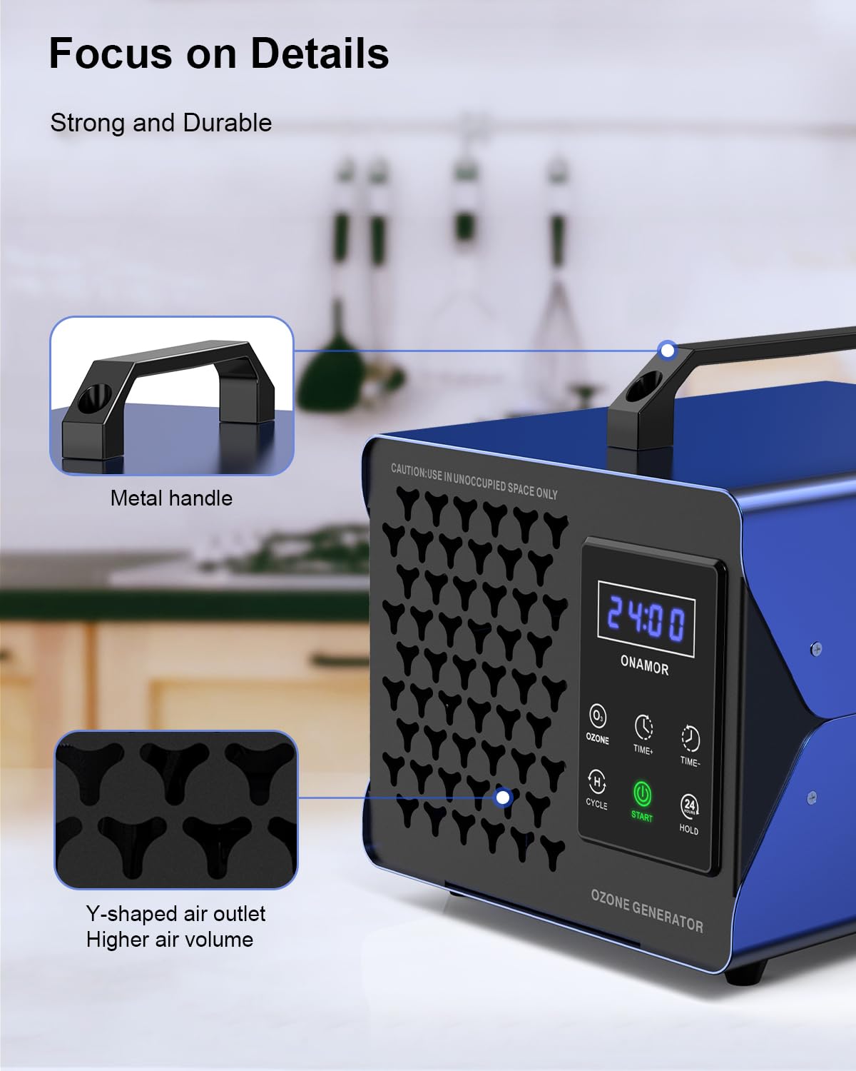 ONAMOR ozone generator coverage up to 8000 sq ft visual for large spaces.