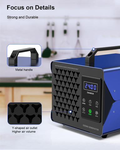 ONAMOR ozone generator coverage up to 8000 sq ft visual for large spaces.