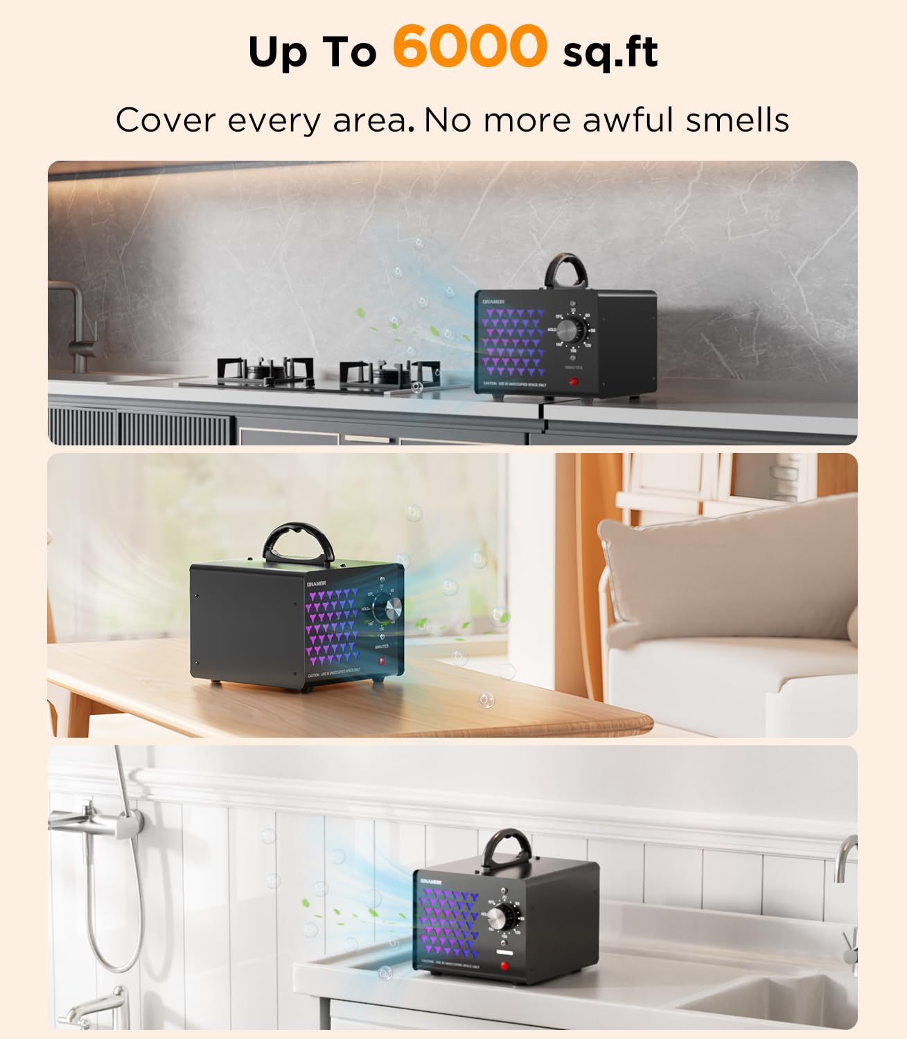 ONAMOR odor removal area coverage up to 6000 sq ft