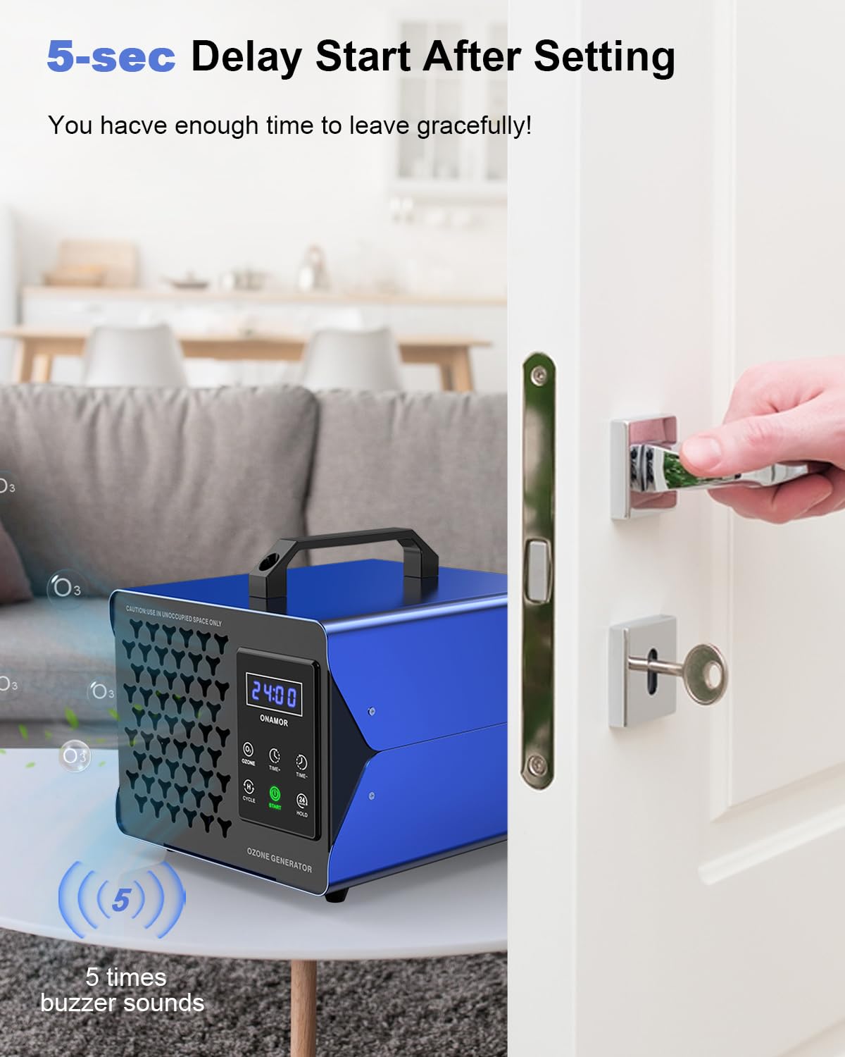 ONAMOR ozone generator controls display emphasizes intuitive touch controls for simple operation.