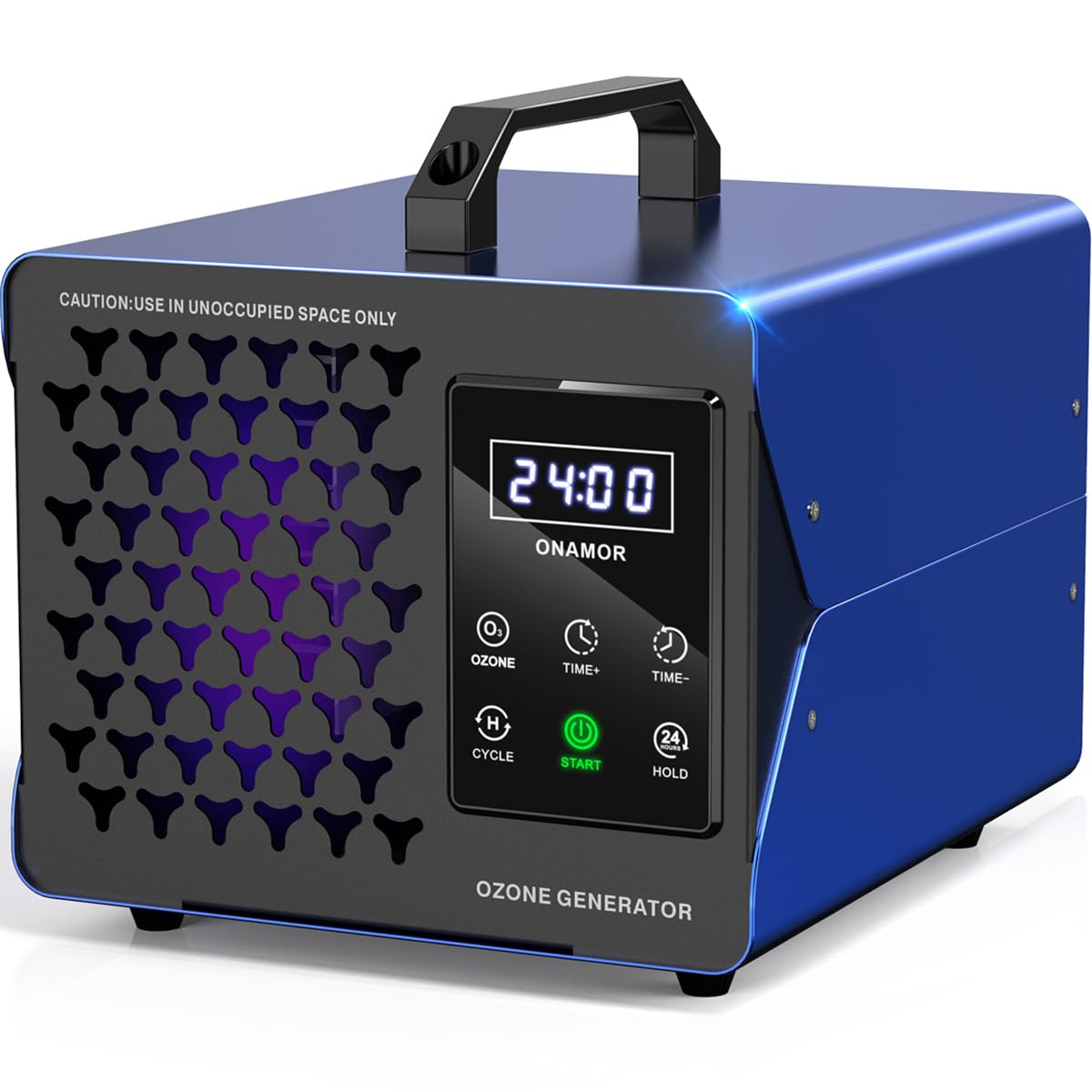 ONAMOR ozone generator front view highlighting compact build for effective home odor removal.