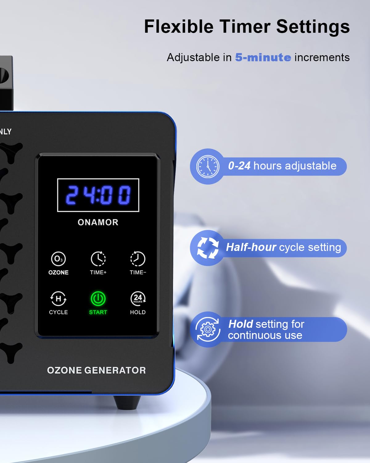 ONAMOR ozone generator metal shell underscores durability and easy cleaning.