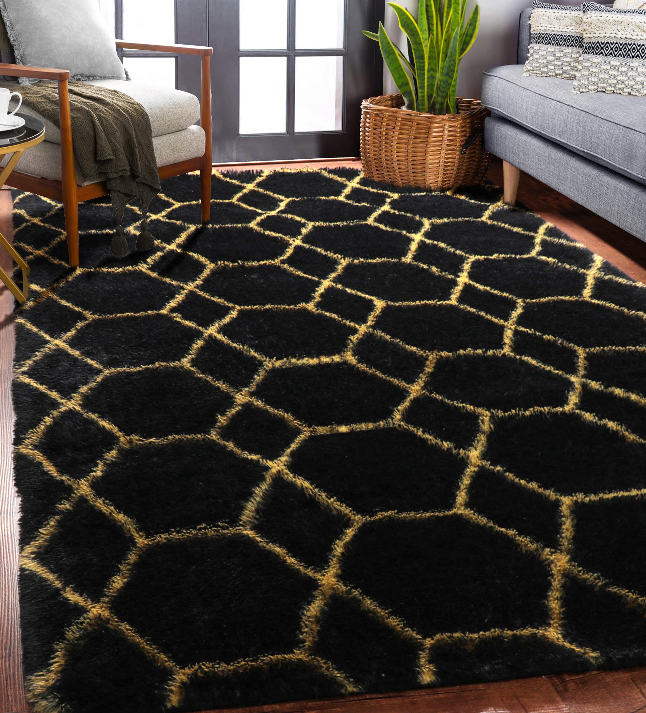 ONASAR fluffy 5x8 rug in a bedroom adding cozy warmth and style