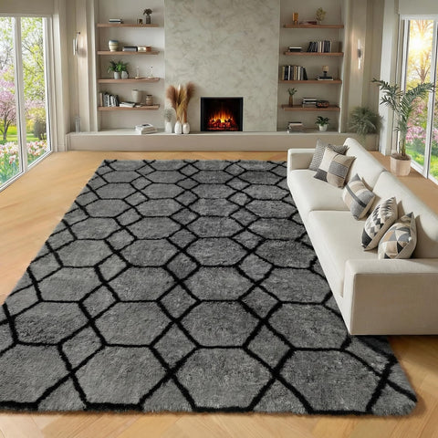 ONASAR plush grey-black shag offers ultra-soft comfort for bare feet.