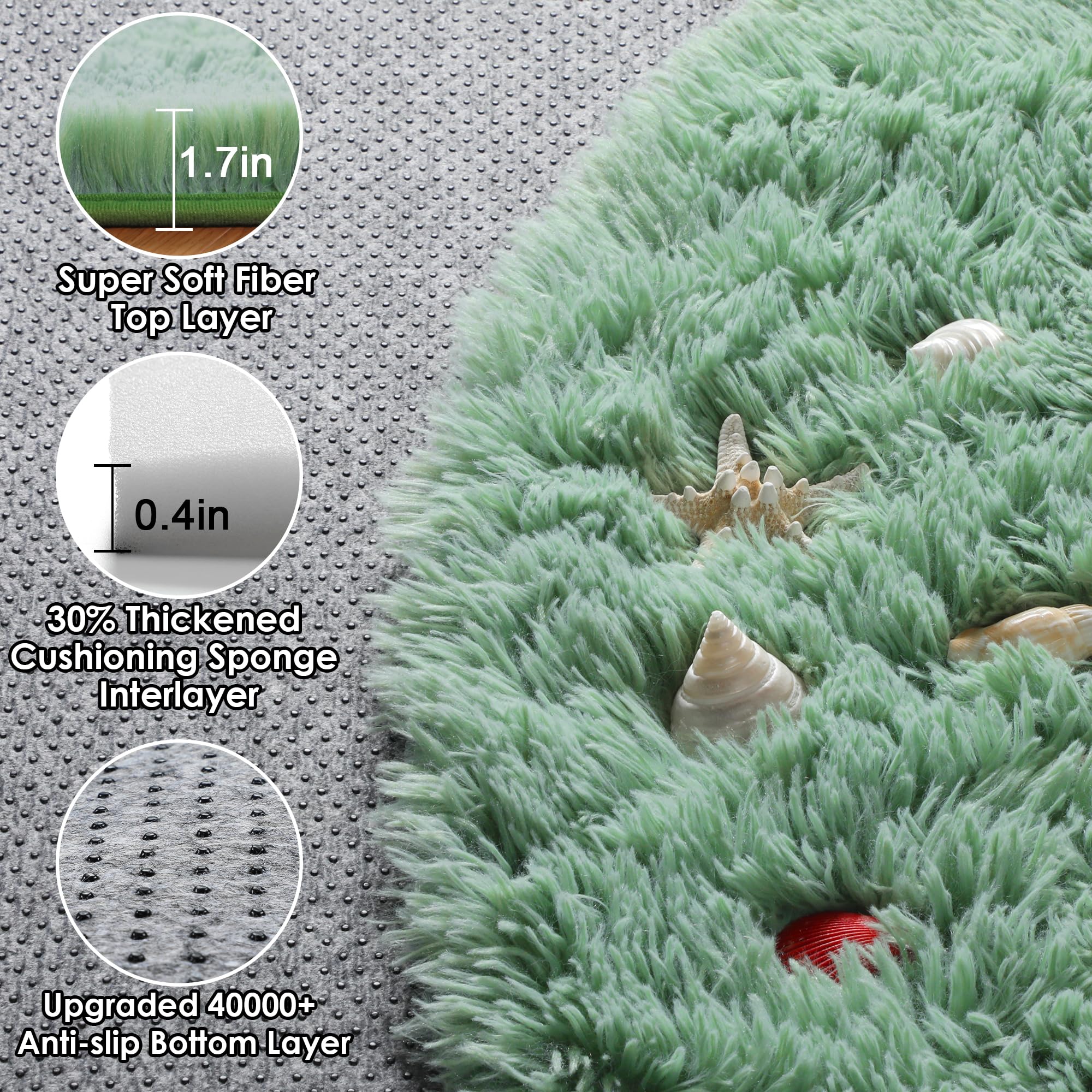 ONASAR sage-green-round-rug non-slip-backing keeps in place on wood floors
