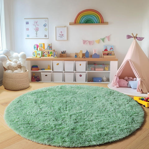 ONASAR sage-green-round-rug nursery-friendly soft surface