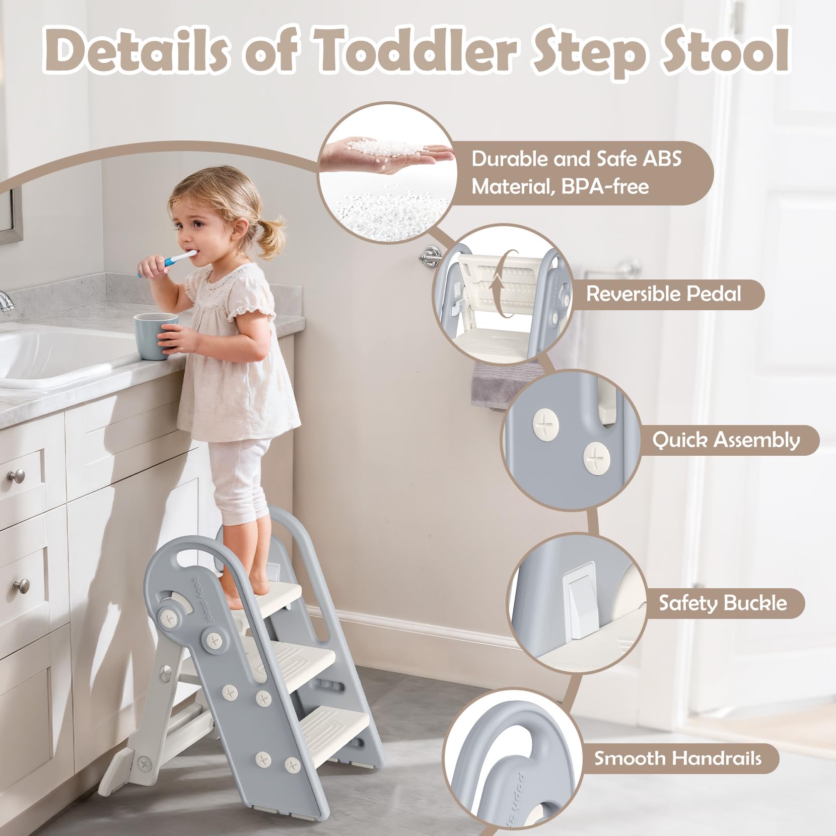 Built-in handles help balance during potty training and climbing.