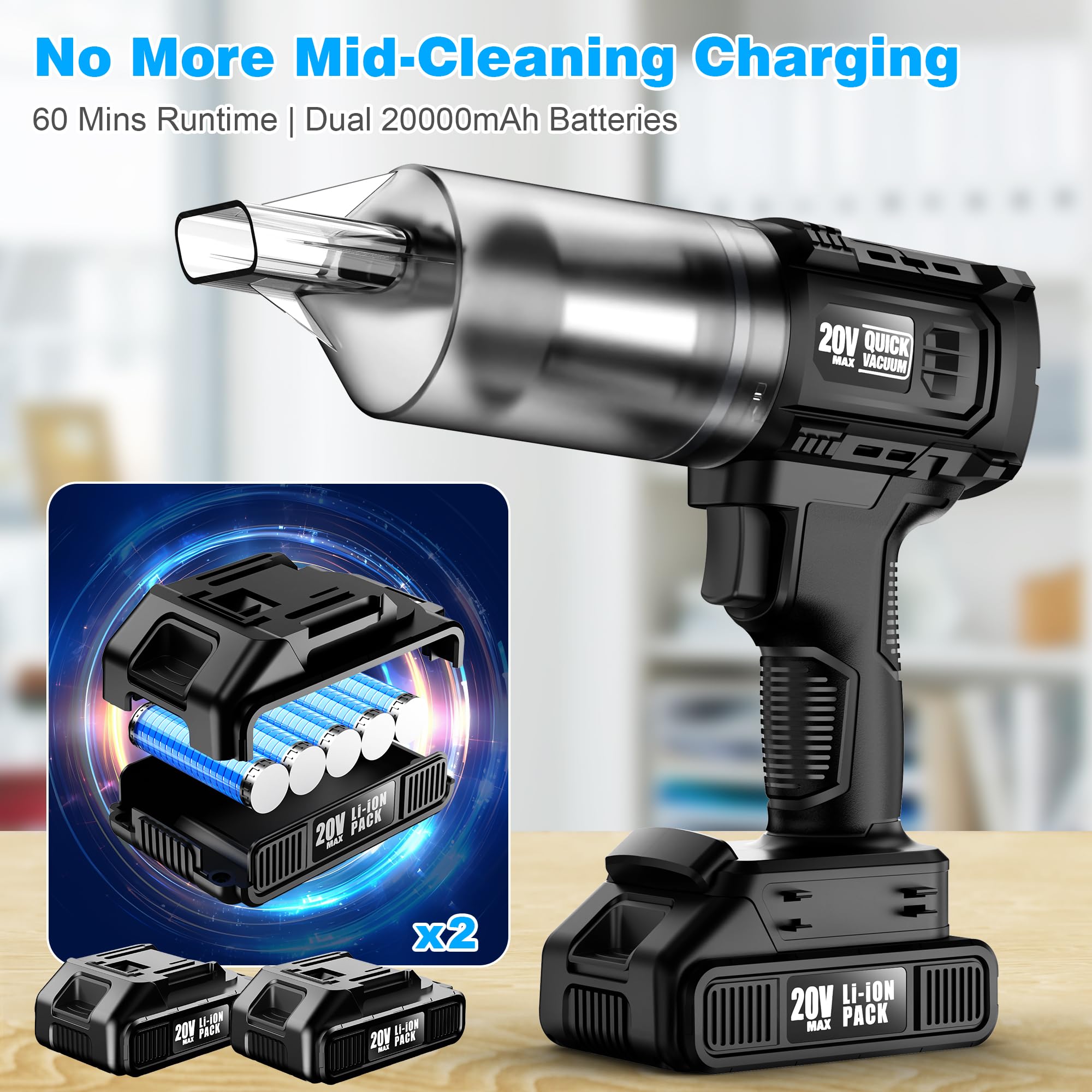 ONAVOT 35000Pa suction lifts pet hair and crumbs easily.