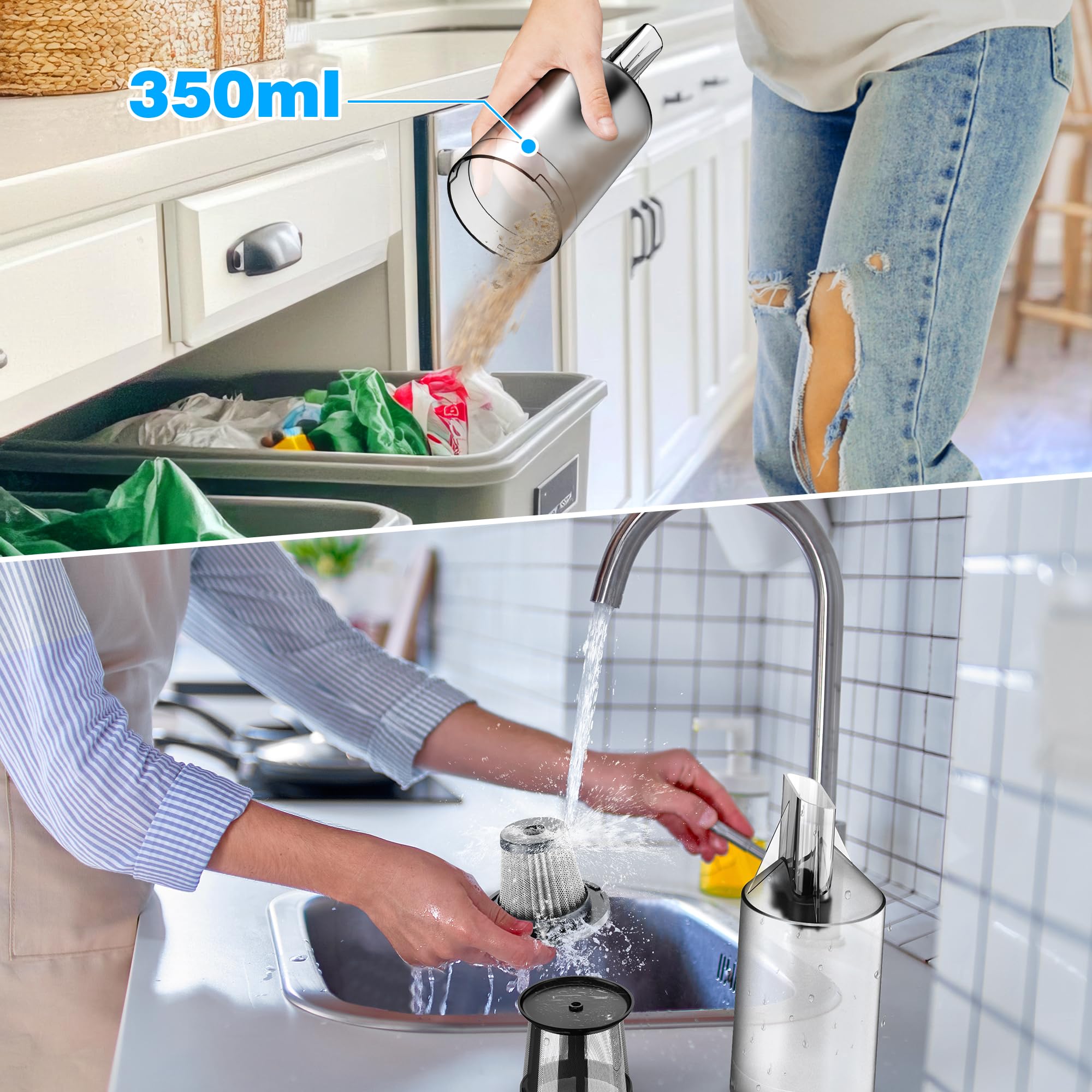 ONAVOT XL 350ml dust cup reduces frequent emptying during cleaning.