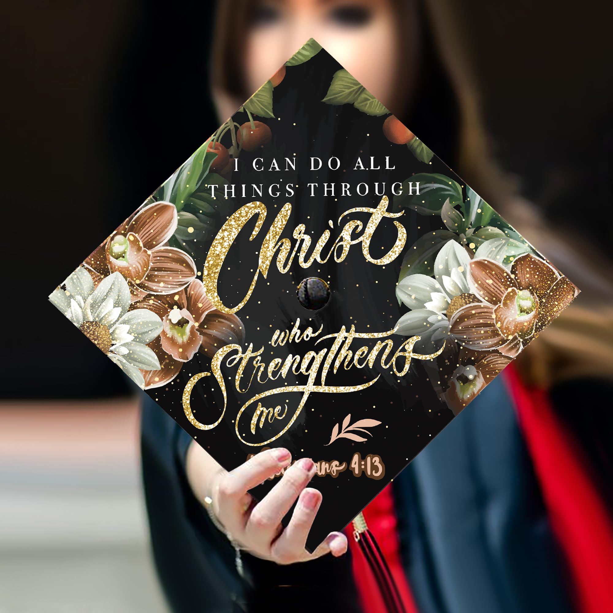 Once Upon A Time cap topper highlights gold glitter letters for a standout look.