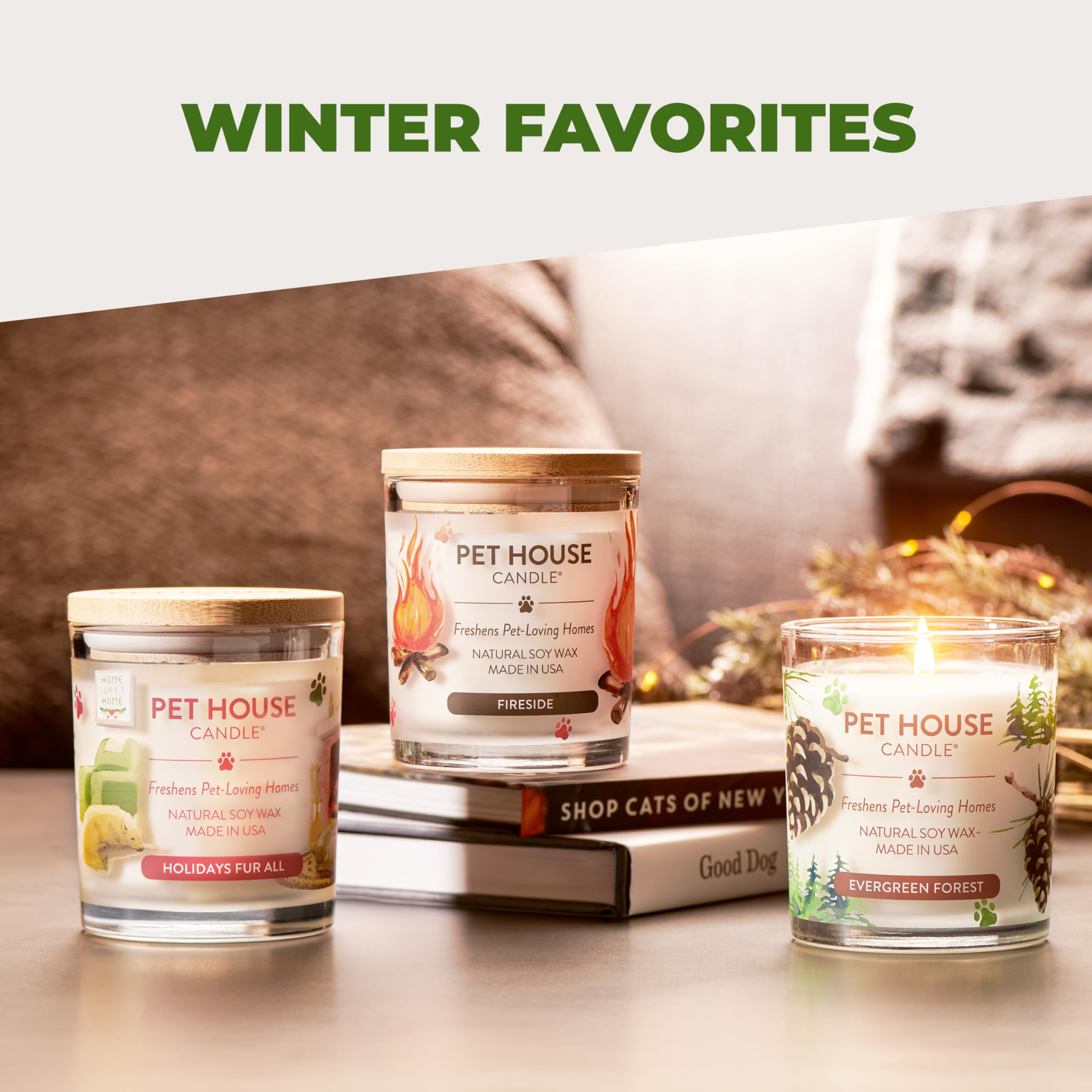 One Fur All Pet House Candle inviting scent enhances cozy pet-friendly spaces.