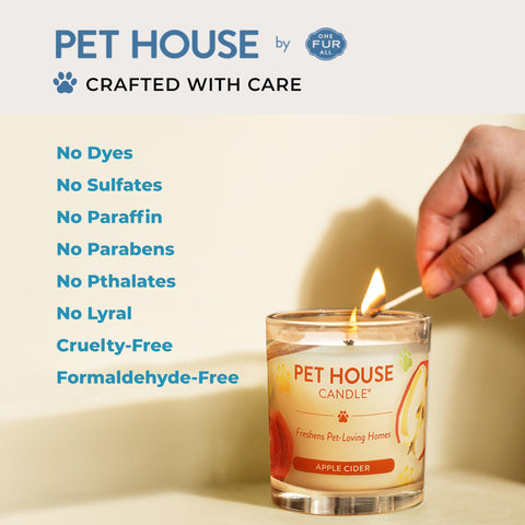 One Fur All plant-based soy-wax candle delivers clean burn and gentle scent
