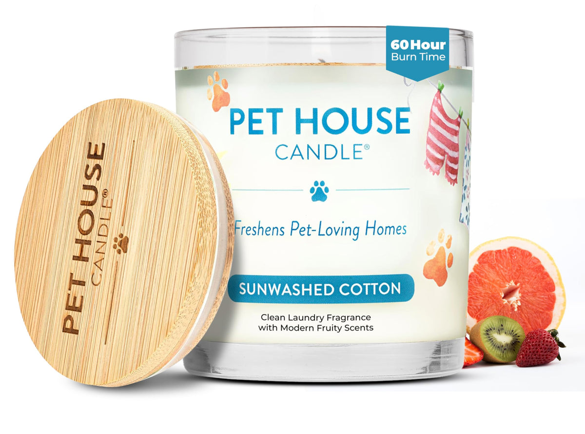 One Fur All sunwashed-cotton candle freshens pet-friendly spaces with a soft aroma