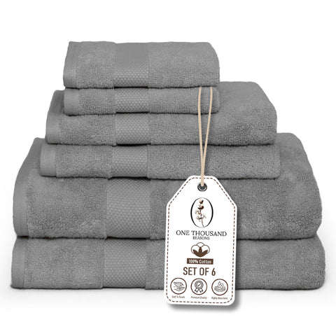 One Thousand Reasons bath towel gray 29x57 shows plush softness with stripe accent