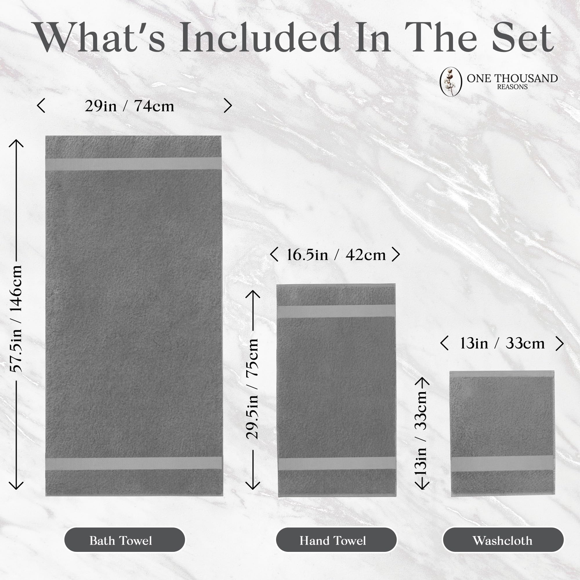 One Thousand Reasons hand towel gray 16.5x29.5 ideal for daily drying and quick refresh