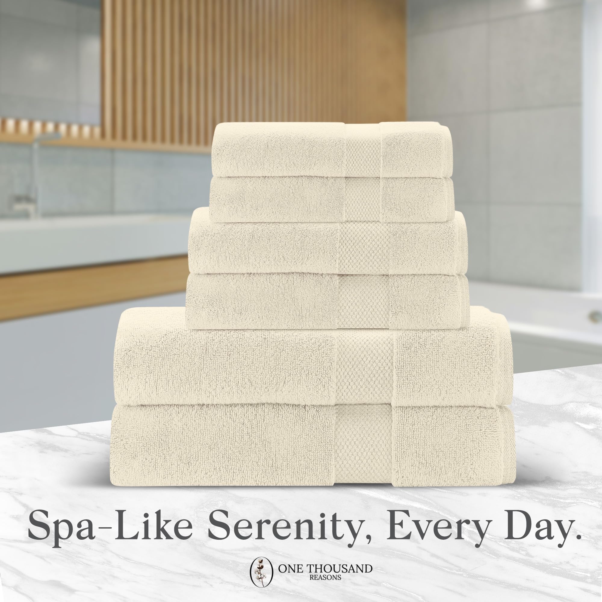 One Thousand Reasons long-staple cotton towels in beige, built for durability and softness over time.