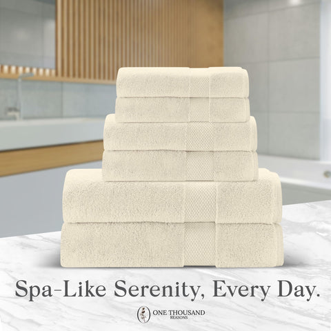 One Thousand Reasons long-staple cotton towels in beige, built for durability and softness over time.