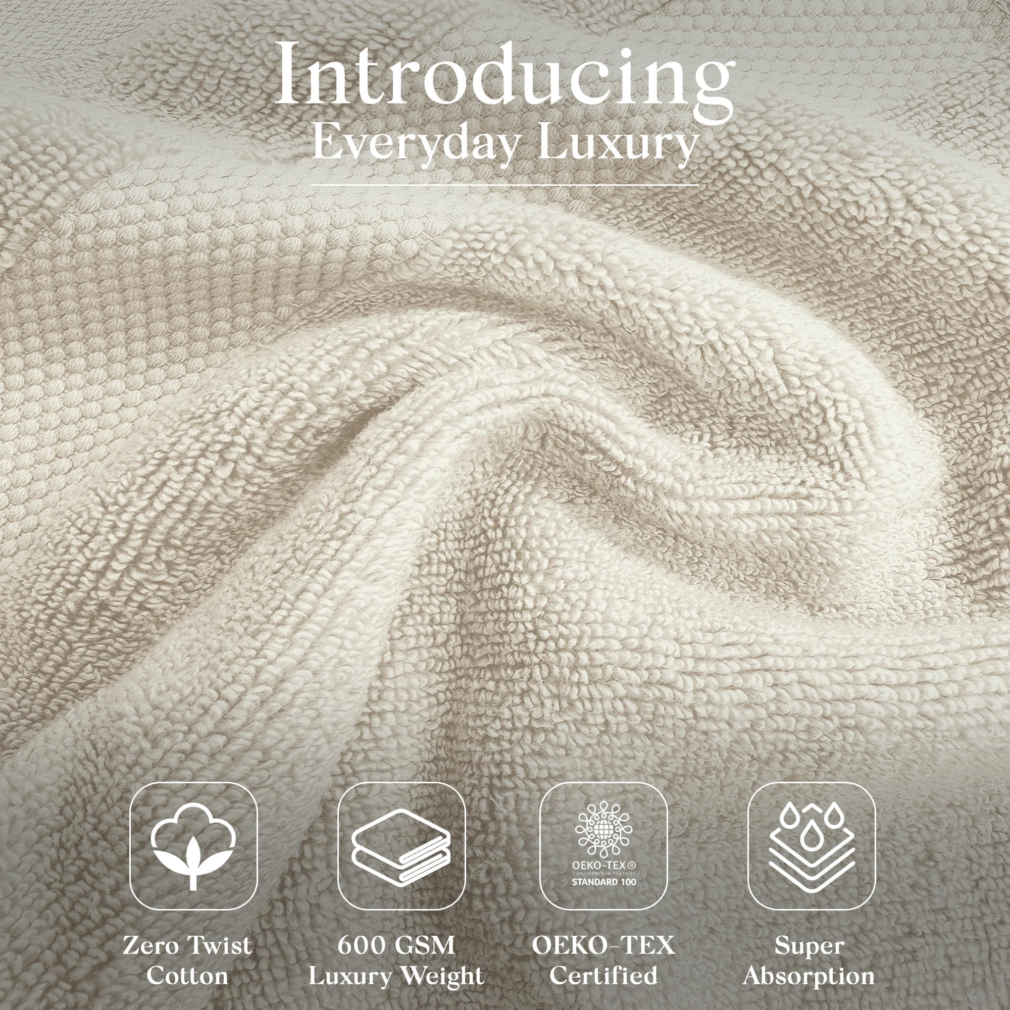 One Thousand Reasons quick-dry beige bath towels, six-piece set for fast drying.