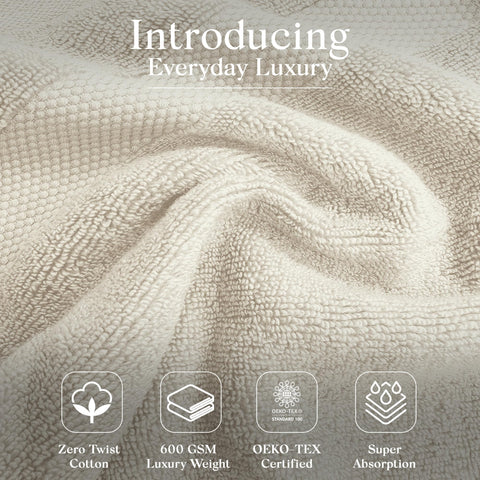 One Thousand Reasons quick-dry beige bath towels, six-piece set for fast drying.