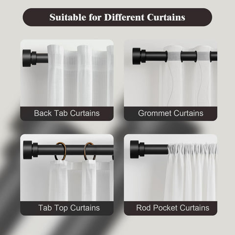 Oneach rod system fits window widths from 28 to 48 inches.