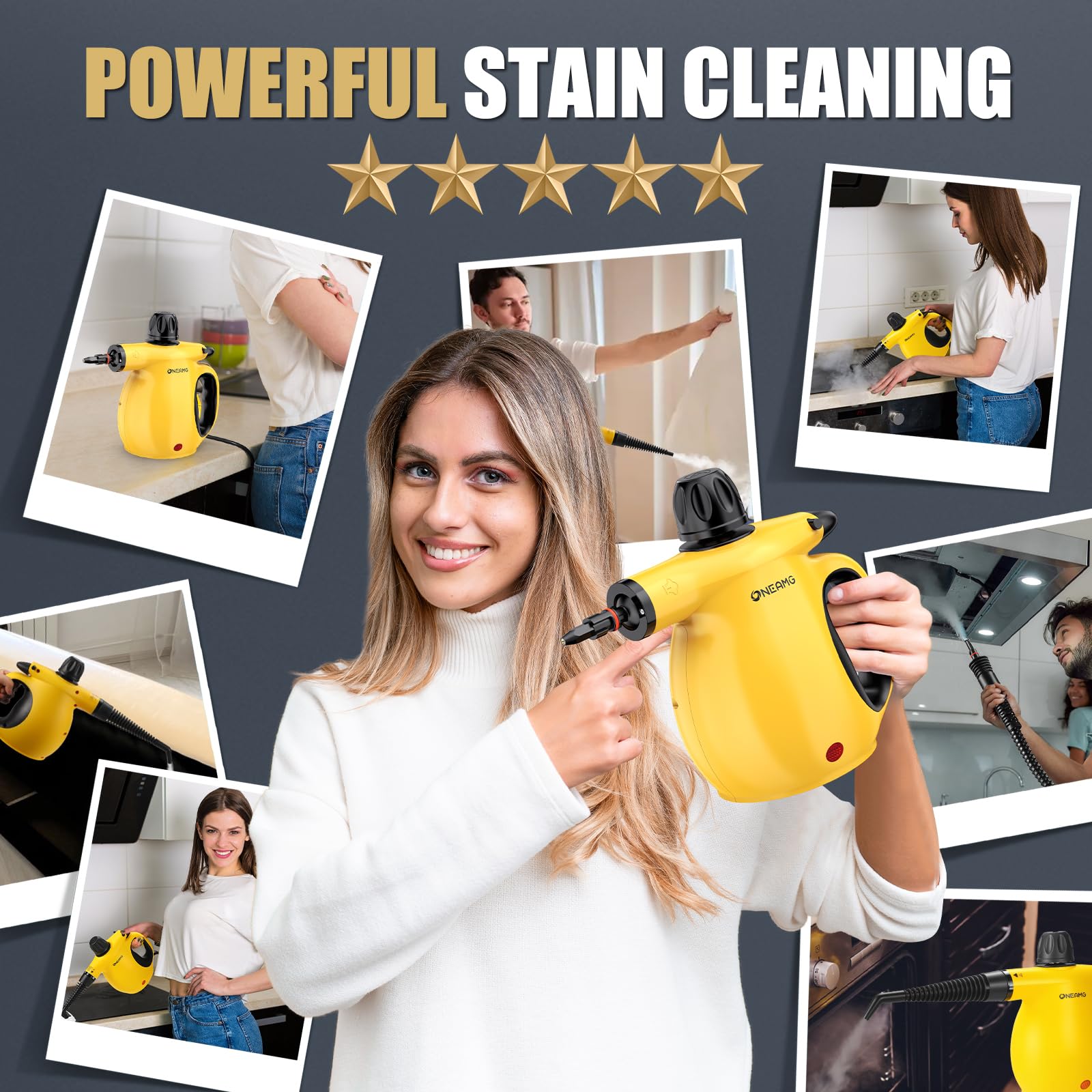 OneAmg storage-ready design keeps the steamer organized.