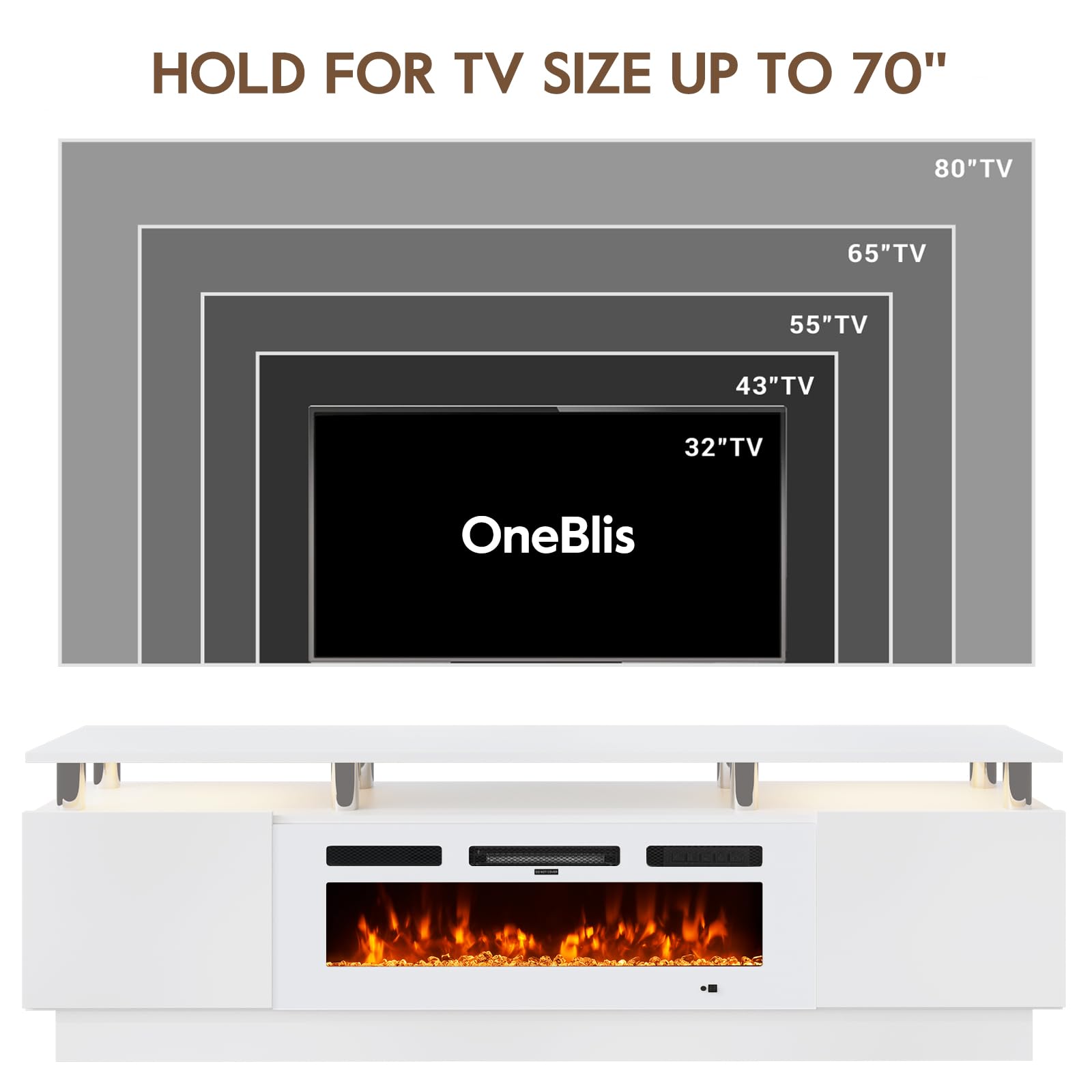 OneBlis fireplace control panel with two heat settings for cozy warmth.
