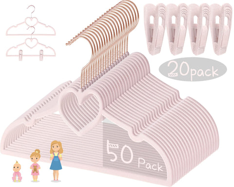 OneDream Pink Heart Velvet Hanger with clips keeps toddlers' outfits securely in place