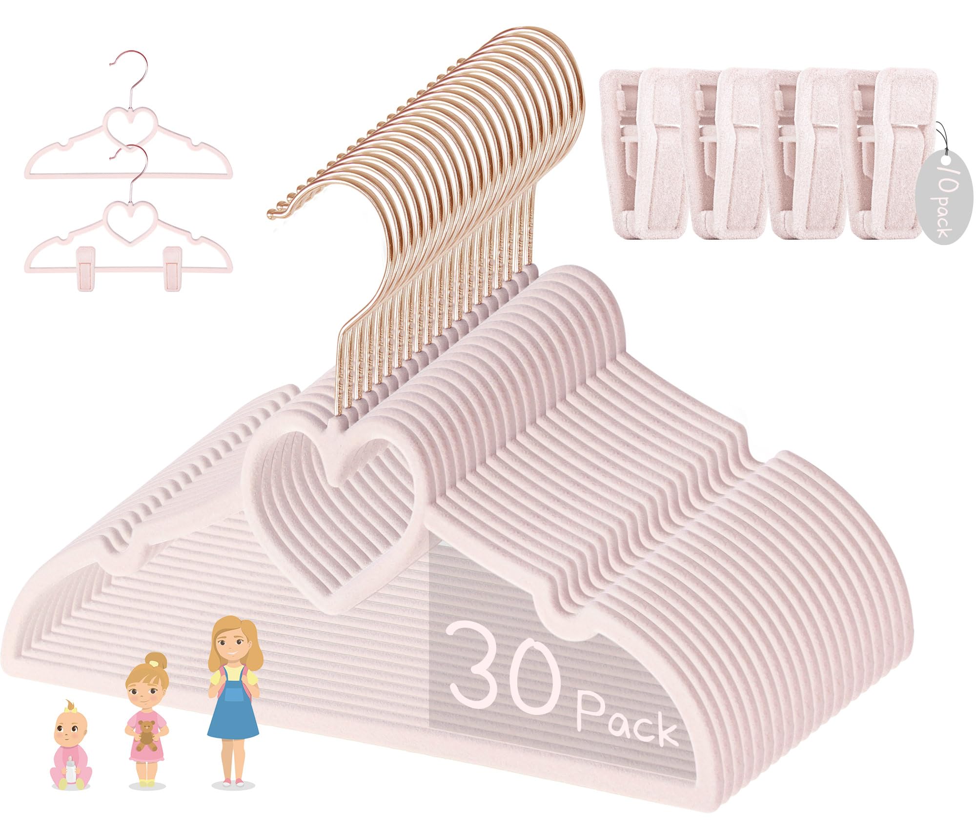 OneDream pink velvet 11-inch heart baby hanger for organized toddler closets