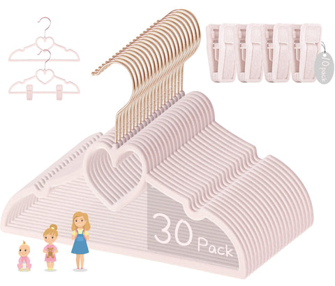OneDream pink velvet 11-inch heart baby hanger for organized toddler closets