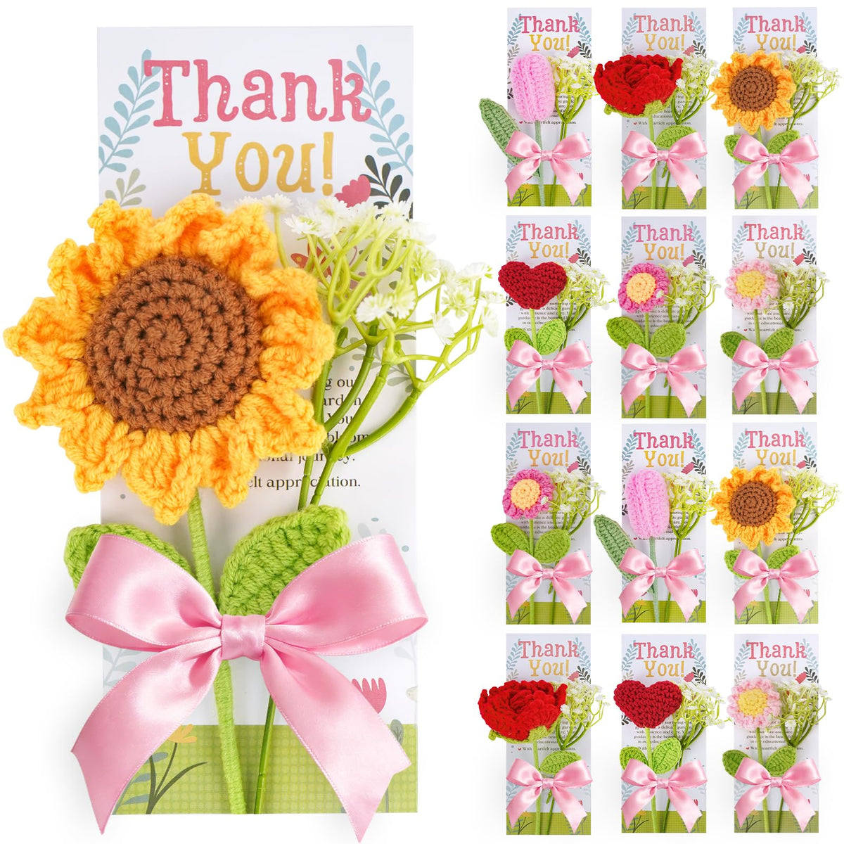 ONEHAUS crochet sunflower bouquet designed for desks and lasting appreciation.